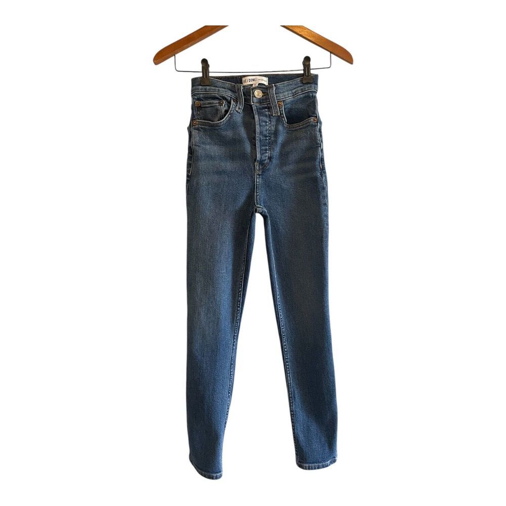 RE/DONE Jeans Women's Size 23 Stretch High Rise Ankle Crop Blue Button Fly
